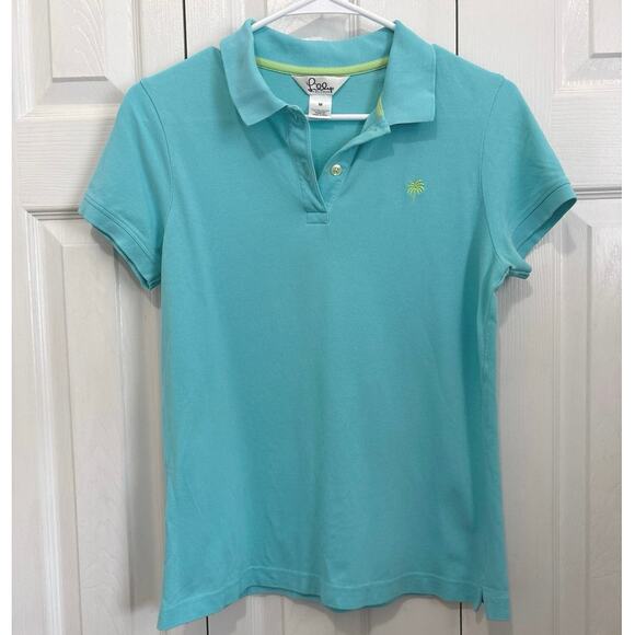 Lilly Pulitzer Island Polo Shirt with Trans Dry Fitted Turquoise Size Medium - Picture 1 of 7